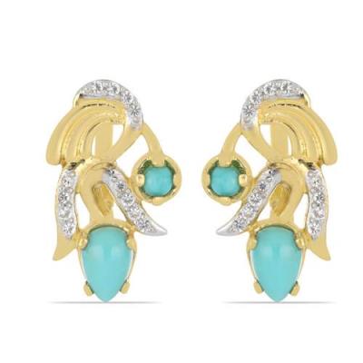 BUY NATURAL BLUE TURQUOISE GEMSTONE STYLISH EARRINGS IN 925 SILVER